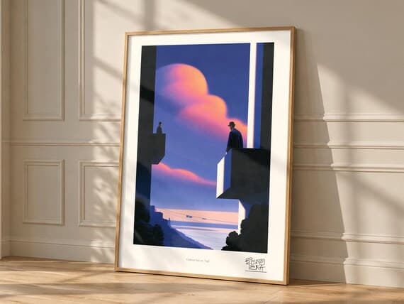 Uniform Balcony Vigil art print, framed, in a second room setting