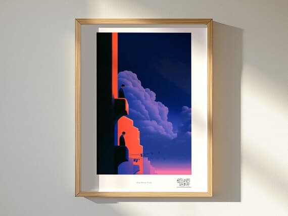 Silent Balcony Parade art print, framed, in a second room setting
