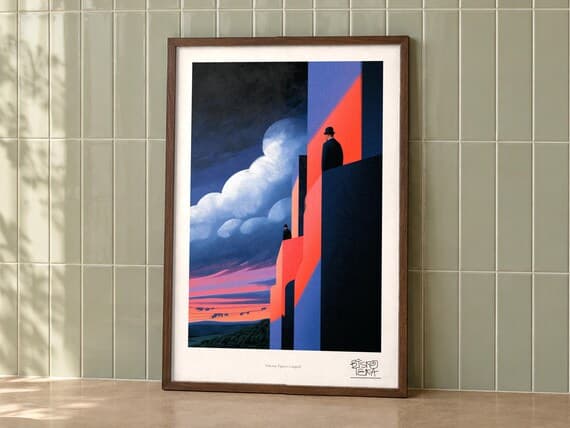 Balcony Figures Languid art print on a wall, room view