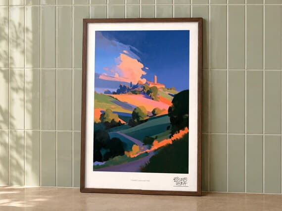 Colorful Countryside Path art print on a wall, room view