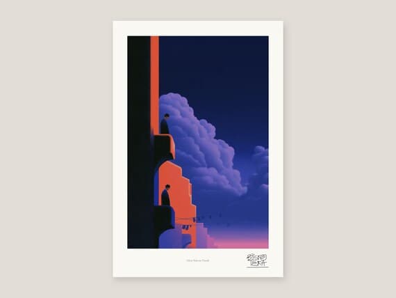 Full view of the Silent Balcony Parade print with its white gallery margin
