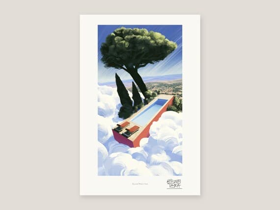 Full view of the Skyward Water Oasis print with its white gallery margin