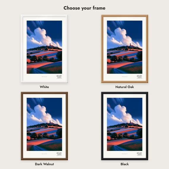 Frame colour comparison for the Hilltop Village Trail framed print