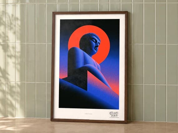Golden Serenity art print on a wall, room view