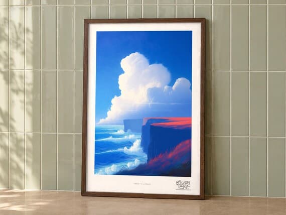 Cliffside Ocean Majesty framed art print, second room setting