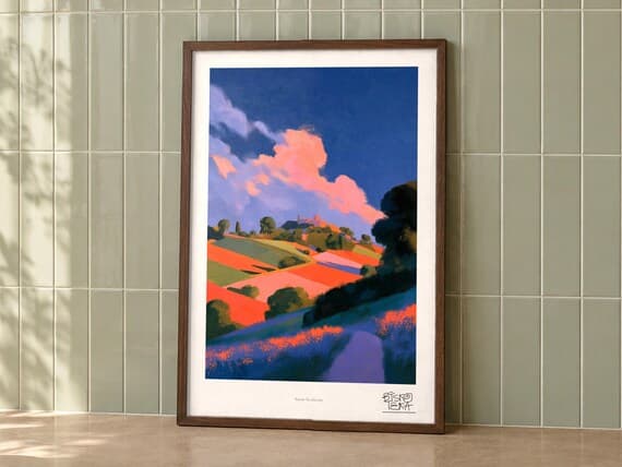 Rustic Roadscape art print on a wall, room view