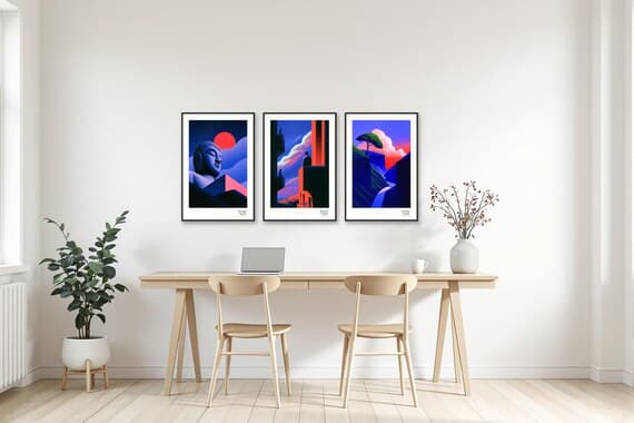 Midnight & Vermilion trio shown together over a desk