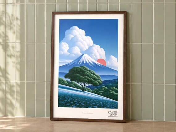 Mountain Sun Meadow framed art print, second room setting