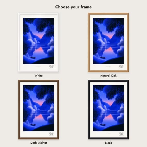 Frame colour comparison for the Canopy Lake Reflection framed print