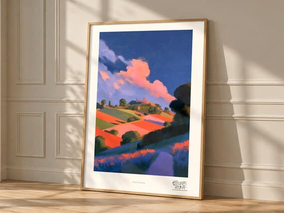 Rustic Roadscape art print, framed, in a second room setting