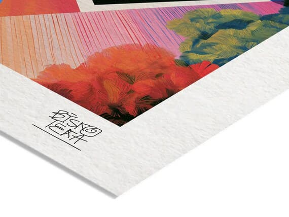 Close-up of the printed signature on the fine-art giclée paper of the Ultraviolet Dreamscape print