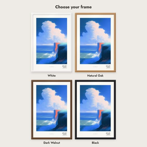 Frame colour comparison for the Azure Cliff Horizon framed print