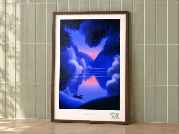 Canopy Lake Reflection framed art print, second room setting