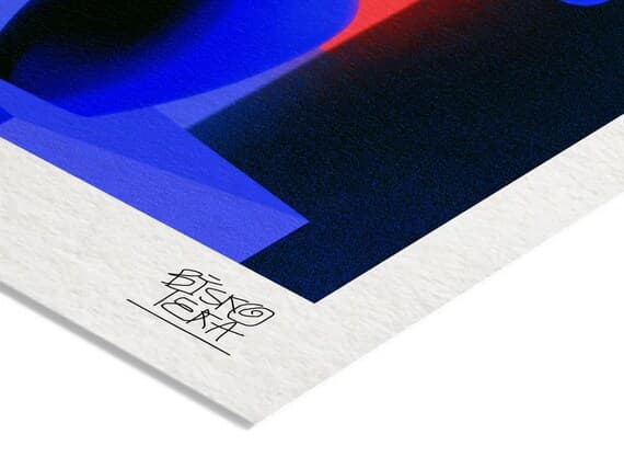 Close-up of the printed signature on the fine-art giclée paper of the Leafy Vase Minimal print