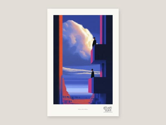 Full view of the Balcony Men Stillness print with its white gallery margin