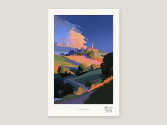 Full view of the Colorful Countryside Path print with its white gallery margin