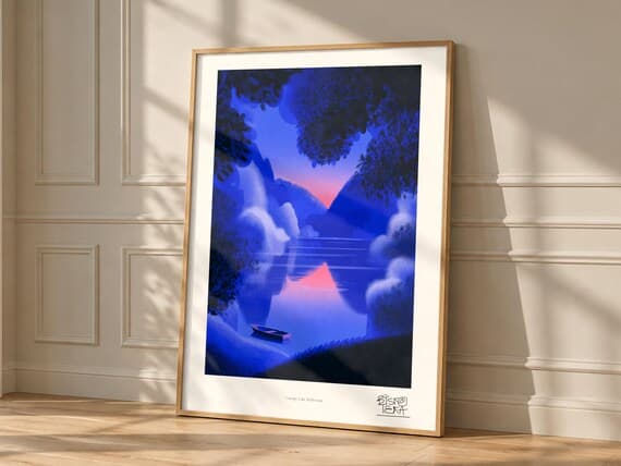 Canopy Lake Reflection art print, framed, in a second room setting
