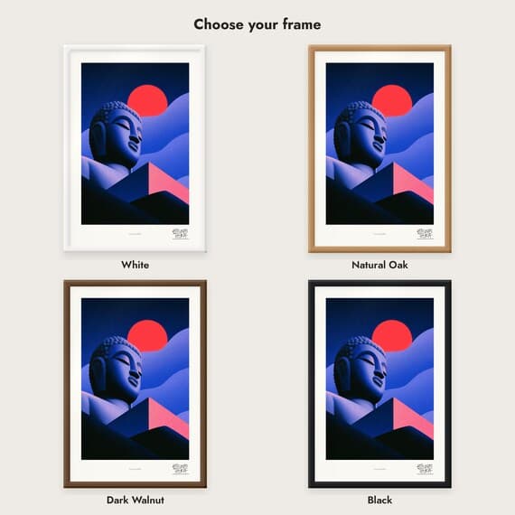 Frame colour comparison for the Serene Buddha framed print