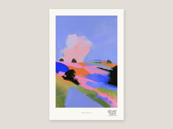 Full view of the Winding Village Road print with its white gallery margin
