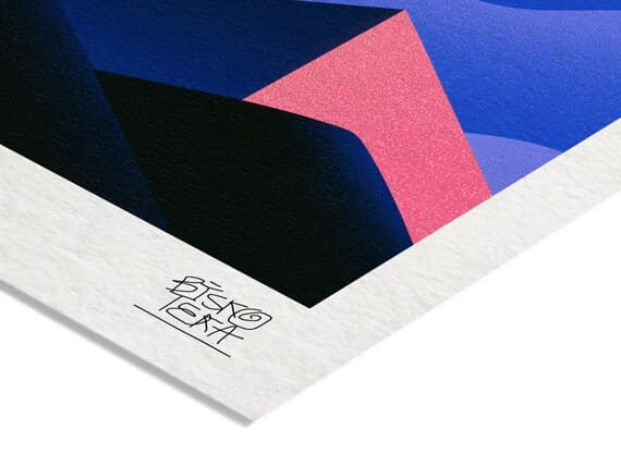 Close-up of the printed signature on the giclée paper