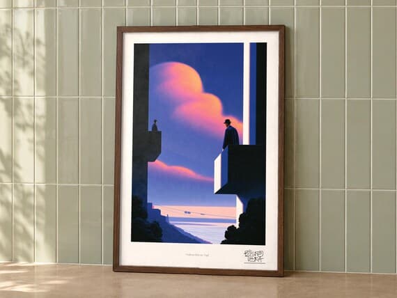 Uniform Balcony Vigil framed art print, second room setting