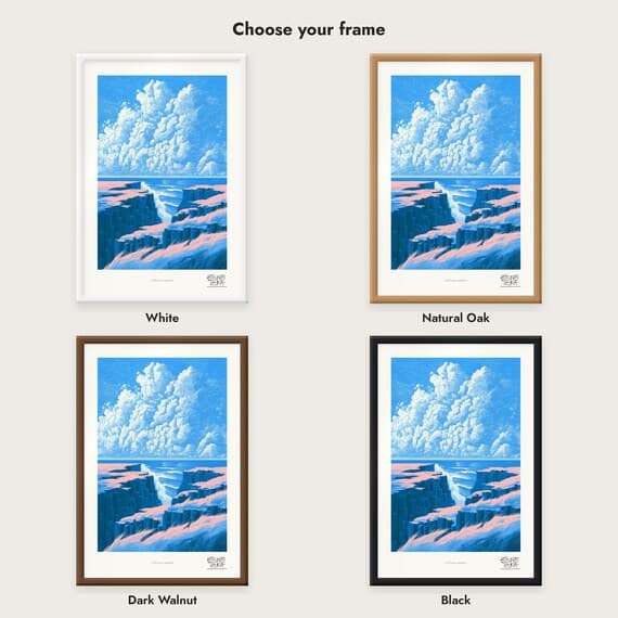 Frame colour comparison for the Cliff Drama Amplified framed print