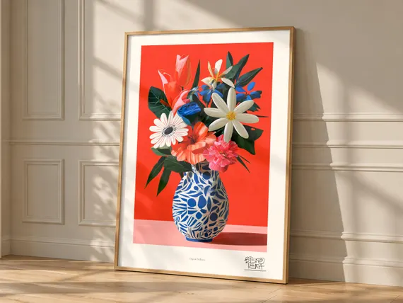 Digital Stillness art print, framed, shown in a styled room