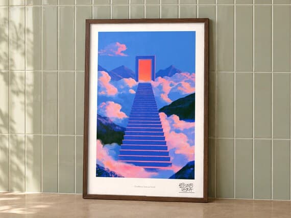 Cloudborne Staircase Portal framed art print, second room setting