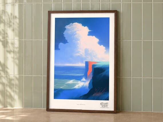 Azure Cliff Horizon framed art print, second room setting