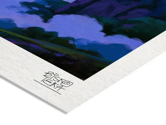 mj-print-62 Floating Stone Forest, paper and signature closeup