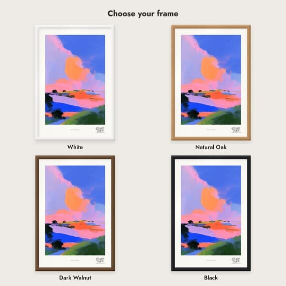 Frame colour comparison for the Pastel Rural Journey framed print