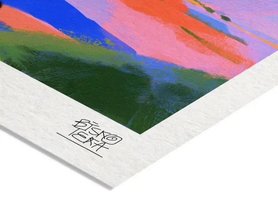 mj-print-69 Pastel Abstract Countryside, paper and signature closeup