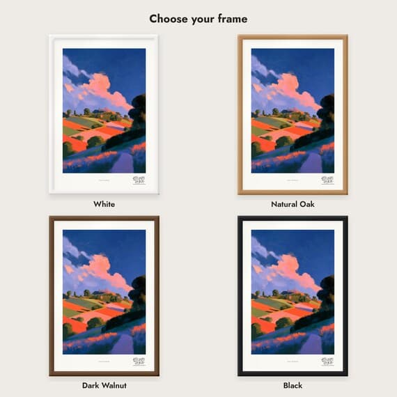 Frame colour comparison for the Rustic Roadscape framed print
