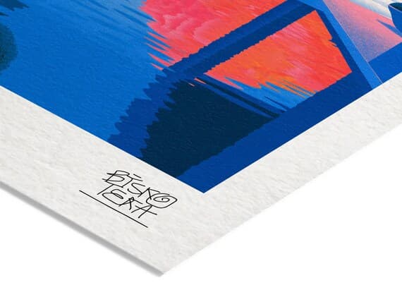 Close-up of the printed signature on the fine-art giclée paper of the Infinity Cloud Terrace print
