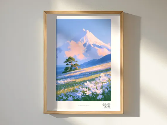 Pine Over Volcanic Meadow art print, framed, in a second room setting