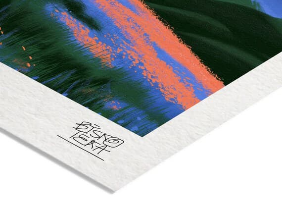 Close-up of the printed signature on the giclée paper