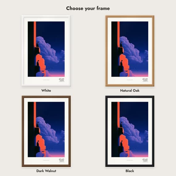 Frame colour comparison for the Silent Balcony Parade framed print