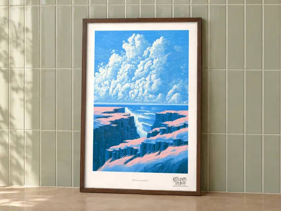 Cliff Drama Amplified framed art print, second room setting