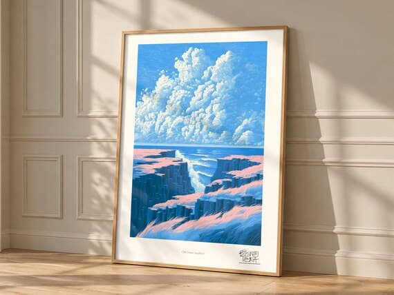 Cliff Drama Amplified art print, framed, in a second room setting