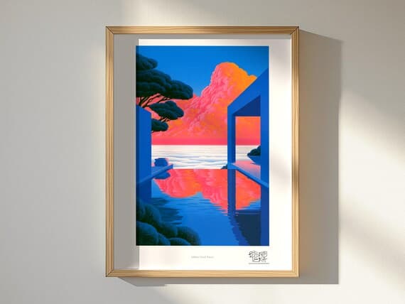 Infinity Cloud Terrace art print, framed, shown in a styled room