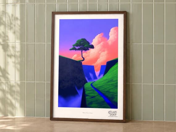 Valley of Green Giants art print on a wall, room view