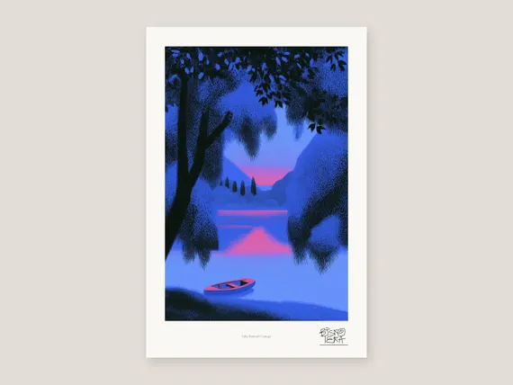 Full view of the Lake Beneath Canopy print with its white gallery margin