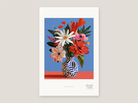 Full view of the Blooming Ceramic Vessel print with its white gallery margin