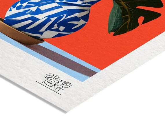 Close-up of the printed signature on the fine-art giclée paper of the Ceramic Bloom print
