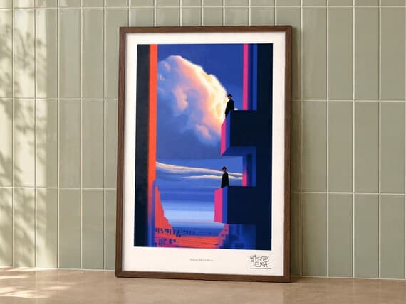 Balcony Men Stillness art print on a wall, room view