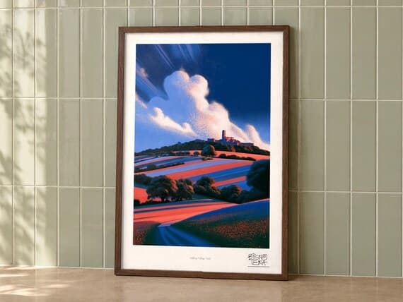 Hilltop Village Trail framed art print, second room setting