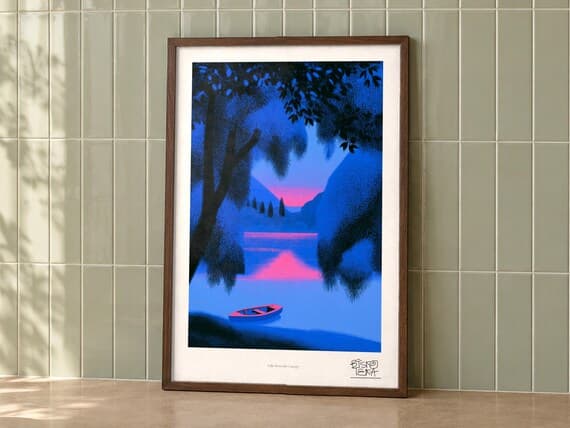 Lake Beneath Canopy art print on a wall, room view
