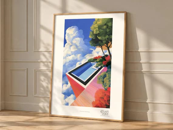 Ultraviolet Dreamscape art print, framed, shown in a styled room